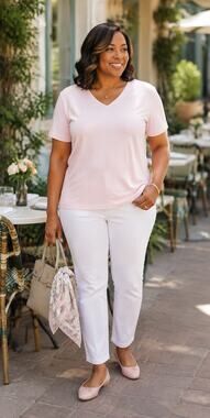 Liz Claiborne Lizwear XXL Pink Cotton V Neck T Shirt Stretch Basic Tee